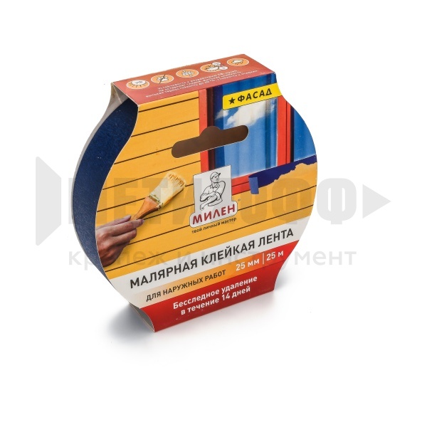 25724 Малярная лента бумажная фасадная, 25 мм х 25м (для наружных работ), MILEN (72)