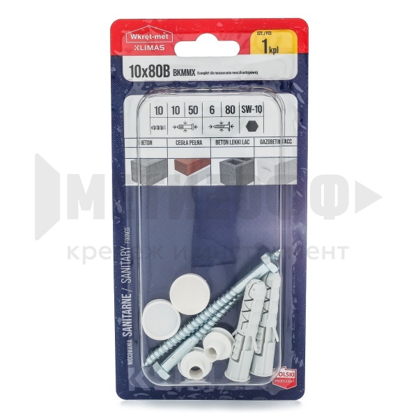 2637 Крепление для унитаза KMM 10х80 B(Белый) Wkret-met